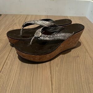 Tory Burch Thora Gray and Brown Wedge Sandals